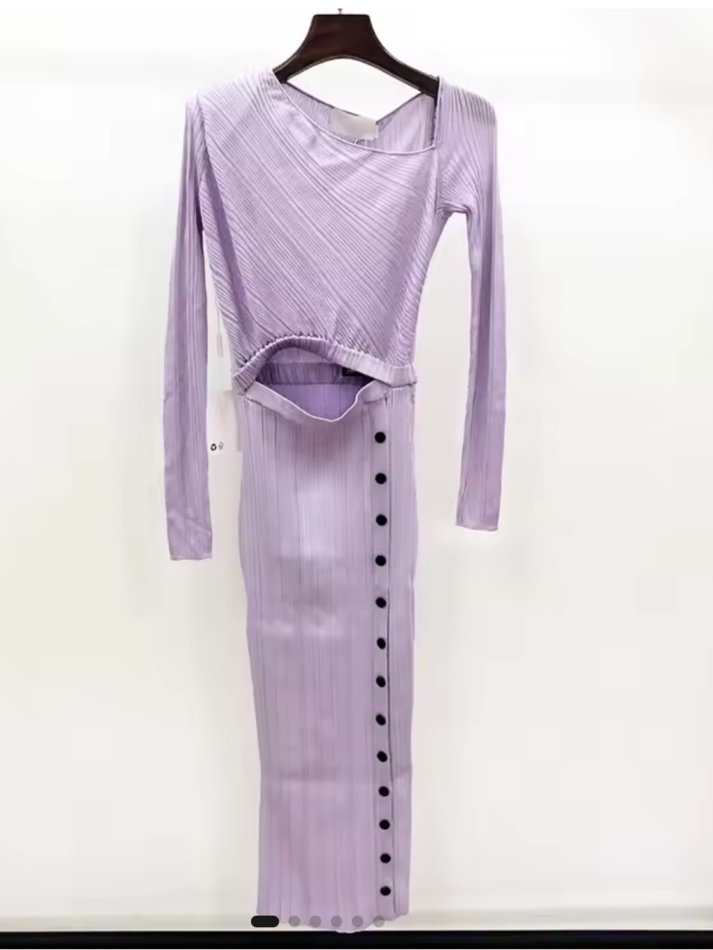 Lilac Ribbed Knit Midi Dress with Side Button Detail